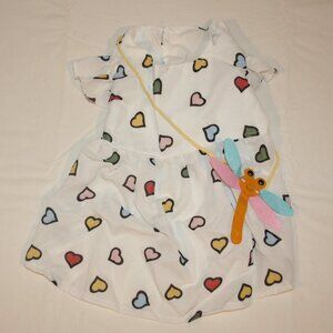 QWINEE Dog Heart Dragonfly Design Dress White Apparel Large Fits Chest 17.7" NEW
